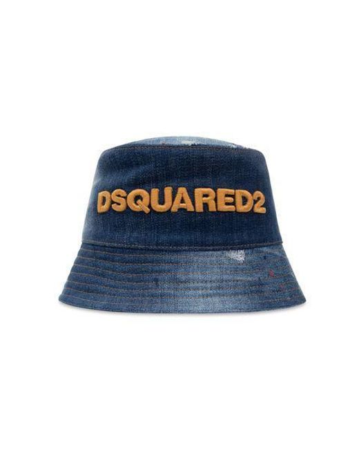 DSquared² Blue Embroidered Raffia Bucket Hat for men