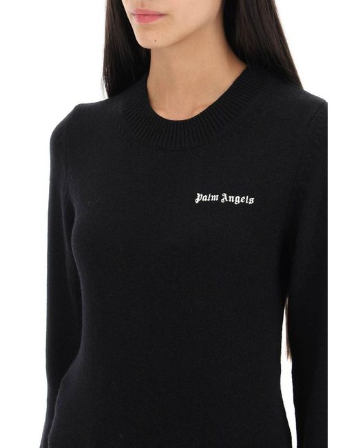 Palm Angels Black Cropped Sweater With Logo Embroidery