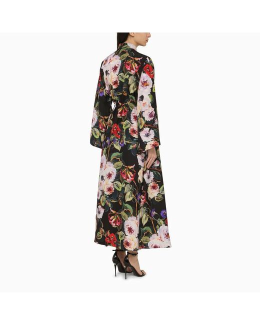 Dolce & Gabbana Black Dolce&Gabbana Rose-Print Chemisier Dress