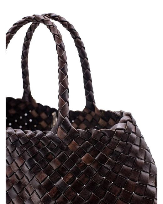 Dragon Diffusion Black 'Santa Croce' Handbag With Two Top Handles And Interwoven Design