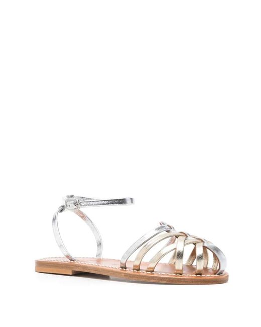 K. Jacques White Cyrenia Two-tone Metallic Sandals Shoes