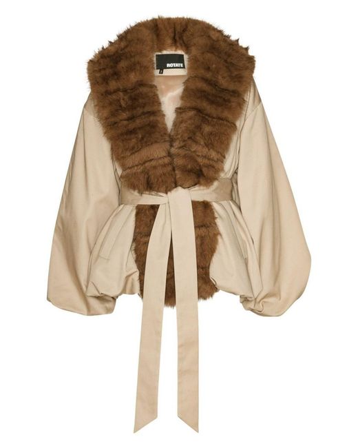 ROTATE BIRGER CHRISTENSEN Natural Voluminous Jacket With Plush Fur Collar