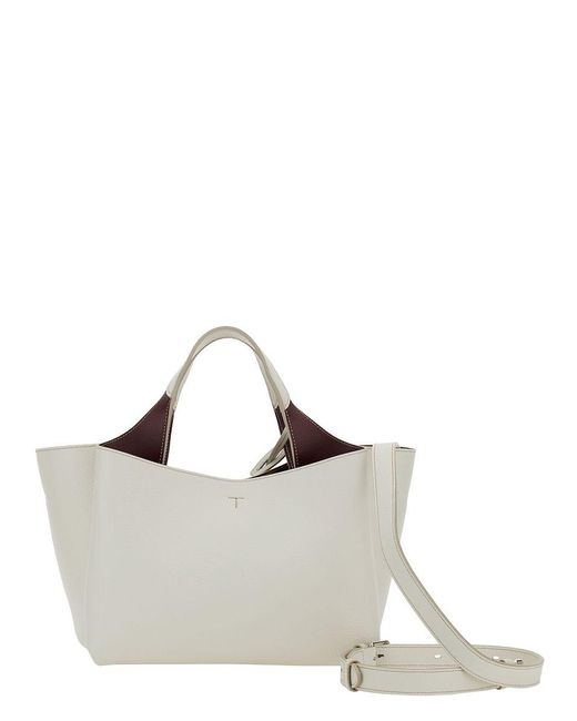 Tod's White Handbag With Embossed Logo And T Timeless Charm