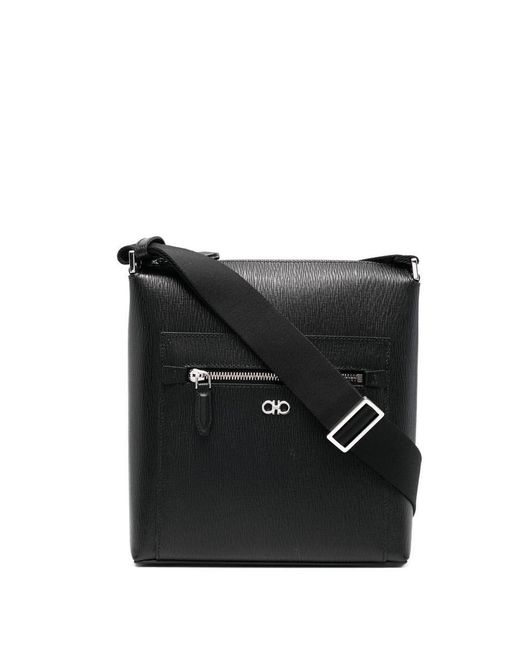 Ferragamo Gancini Leather Crossbody Bag in Black for Men | Lyst