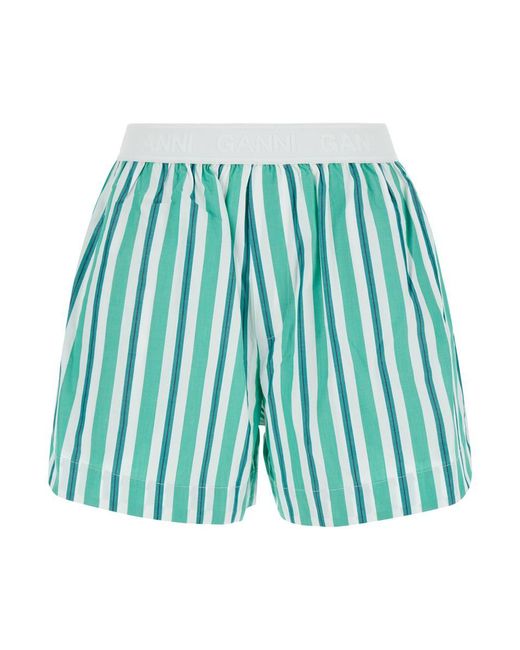 Ganni Green Striped Shorts