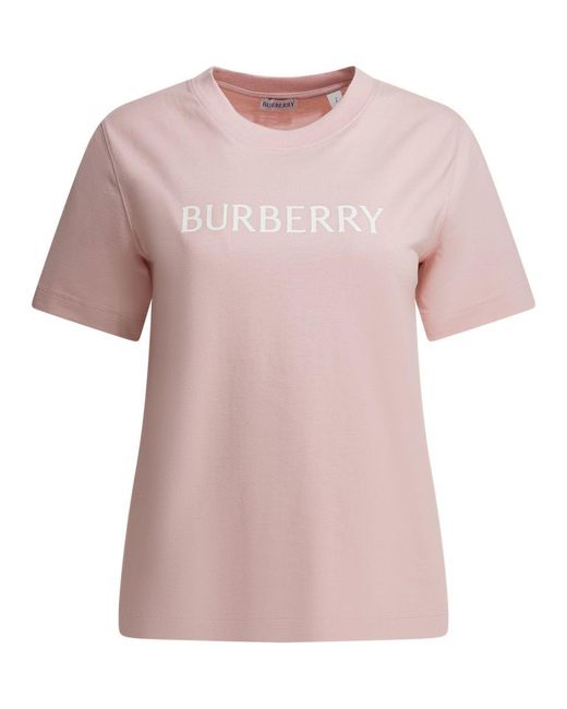 Burberry Pink Cotton T-Shirt With Logo