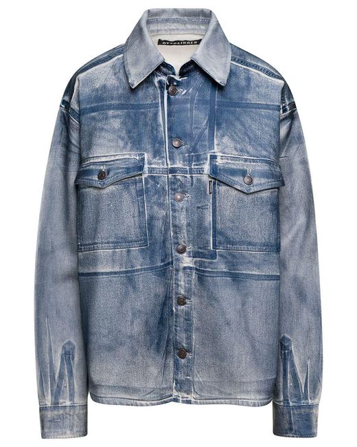 OTTOLINGER Blue Oversized Light Jacket With Button Fastening And Faded Effect