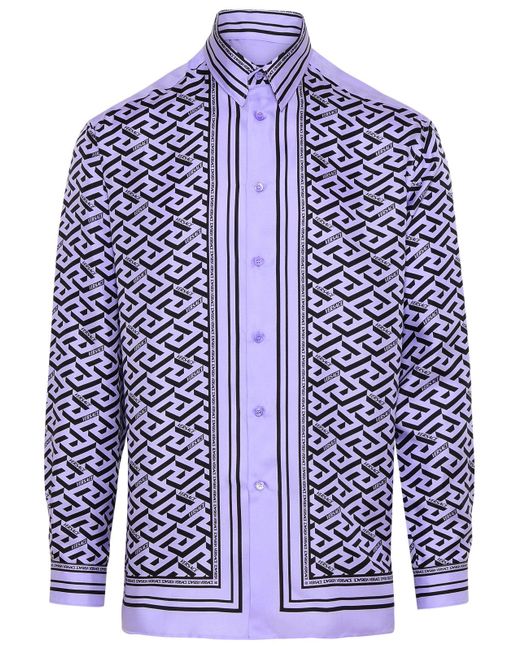 Versace Purple Silk Greca Pattern Shirt for men