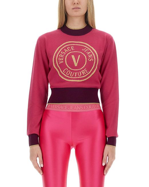 Versace Red Cropped V-emblem Sweatshirt