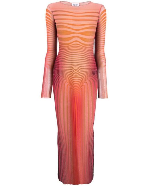 Jean Paul Gaultier Red Striped Print Long Dress