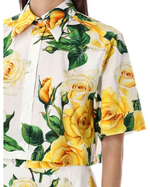 Dolce & Gabbana Short Shirt With Yellow Roses Print