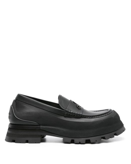 Alexander McQueen Black Seal Logo Leather Loafers for men