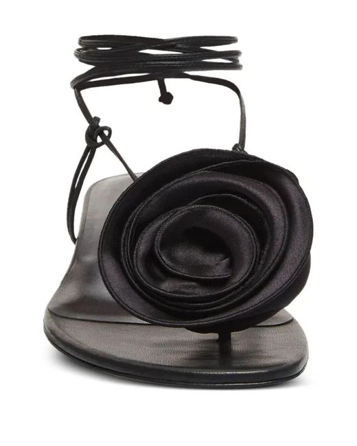 Magda Butrym Black Wrap Around Flat Flower Sandals Shoes
