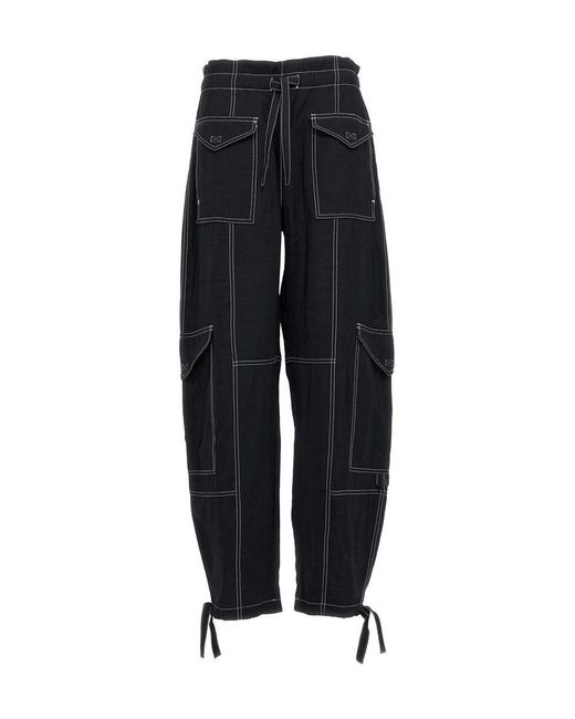 Ganni Black Paperbag-waist Cargo Trousers