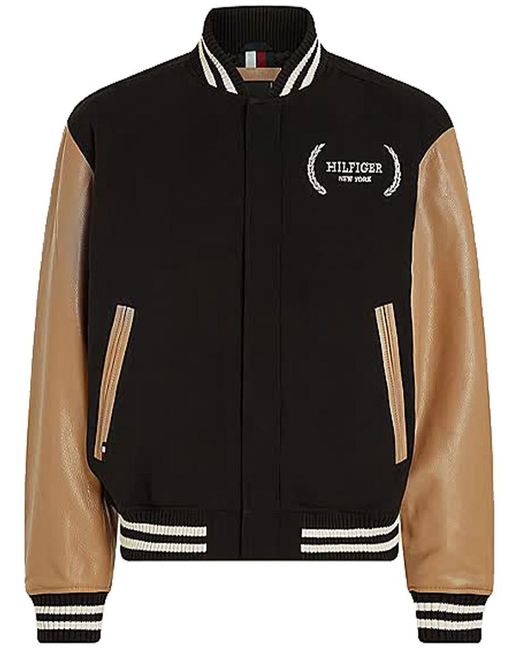 Tommy Hilfiger Black Wool Leather Varsity Jacket for men
