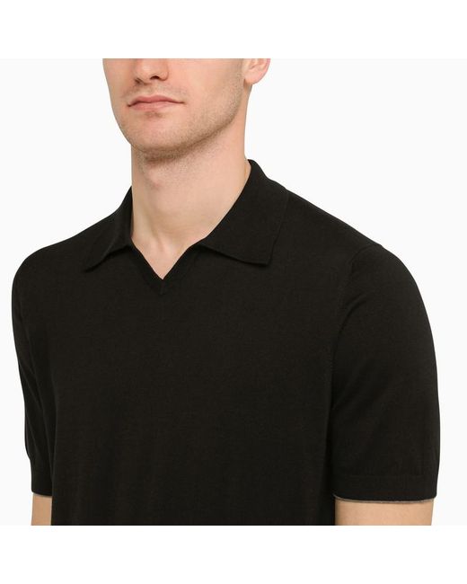 Brunello Cucinelli Black Short-Sleeved Polo Shirt for men