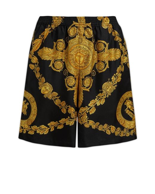 Versace Black Barocco Print Silk Shorts for men