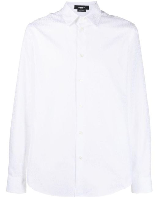 Versace White Logo All Over Cotton Shirt for men
