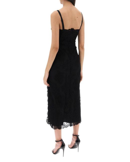 Dolce & Gabbana Black Midi Lace Dress With Slit
