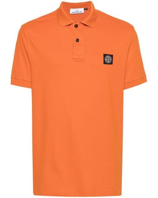 Stone Island Orange Polo Shirt With Logo for men