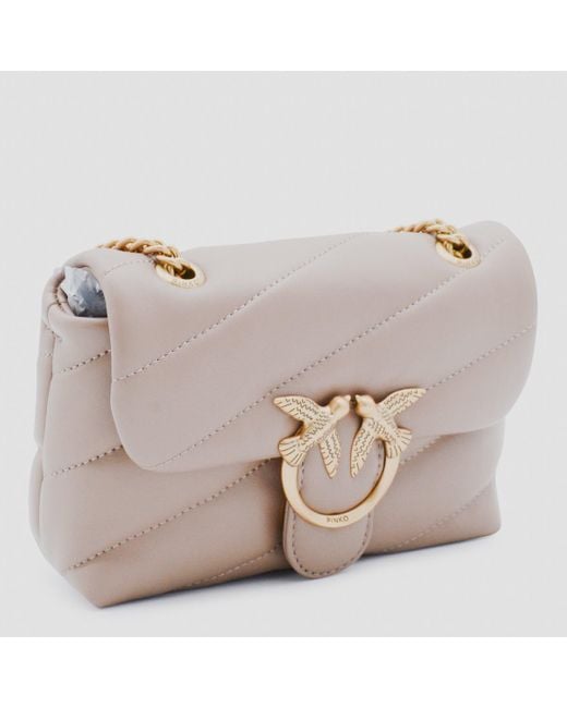 Pinko Gray Leather Love Puff Baby Shoulder Bag