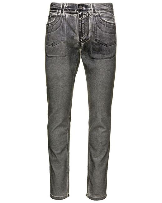 Dolce & Gabbana Coated Five-pockets Slim Fit Jeans In Cotton Denim Man  Dolce & Gabbana in Gray for Men | Lyst