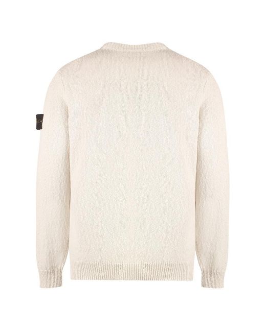 Stone Island White Cotton Blend Crew-Neck Sweater for men