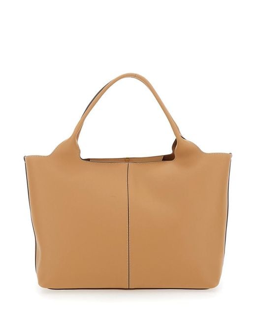 Tod's Brown Tote Bag With Two Top Handles And Logo Plaque On The Front
