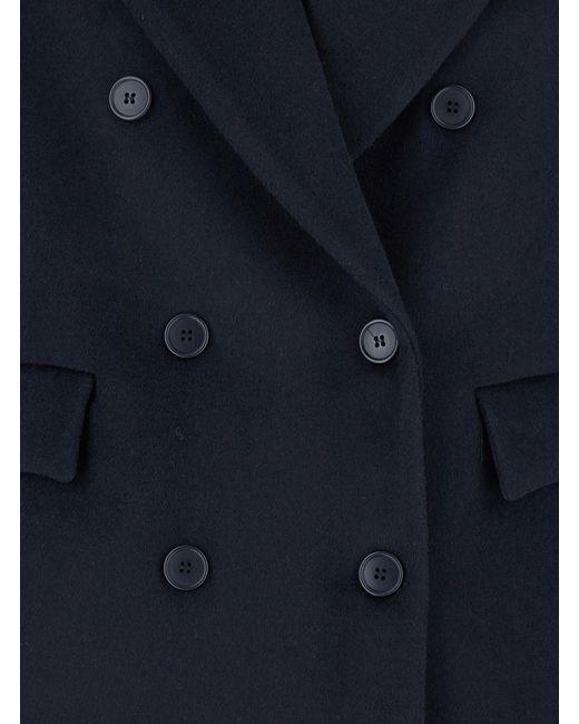 Plain Blue Short Peacoat Double Breasted