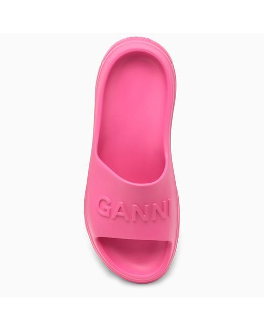 Ganni Pink Logo Rubber Pool Slides