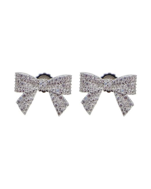 YVMIN X SHUSHU TONG Gray Metallic Earings With All-Over Gemstone Embellishments And Bow Design