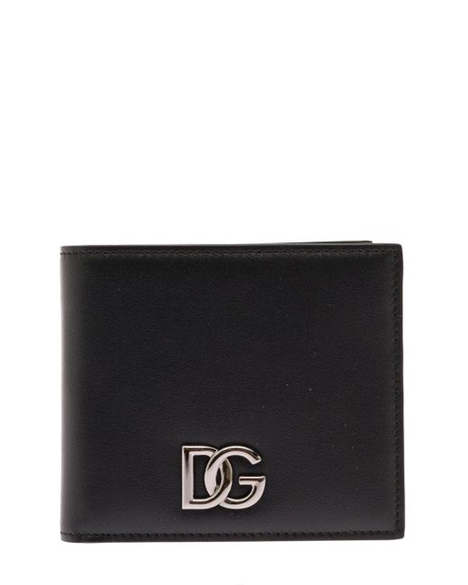 Dolce & Gabbana Bifold Black Leather Wallet With Dg Logo Man for Men