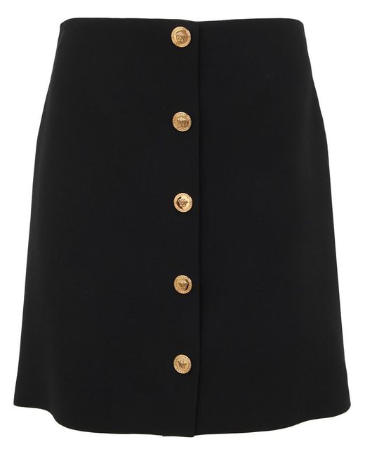 Versace Black Medusa Buttons Satin Mini Skirt