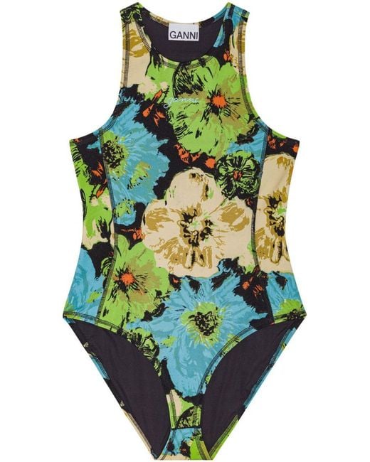 Ganni Green Printed Bodysuit