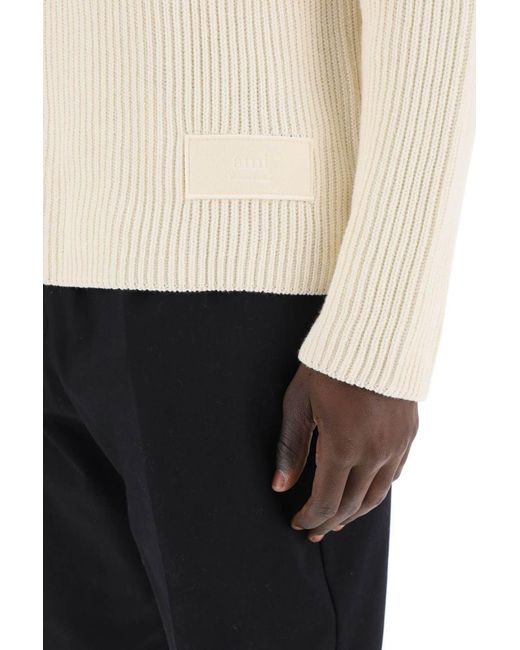 AMI Natural Cotton-Wool Crewneck Sweater for men