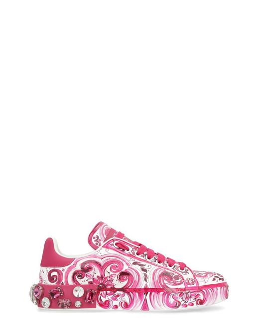 Dolce & Gabbana Pink Portofino Leather Sneakers
