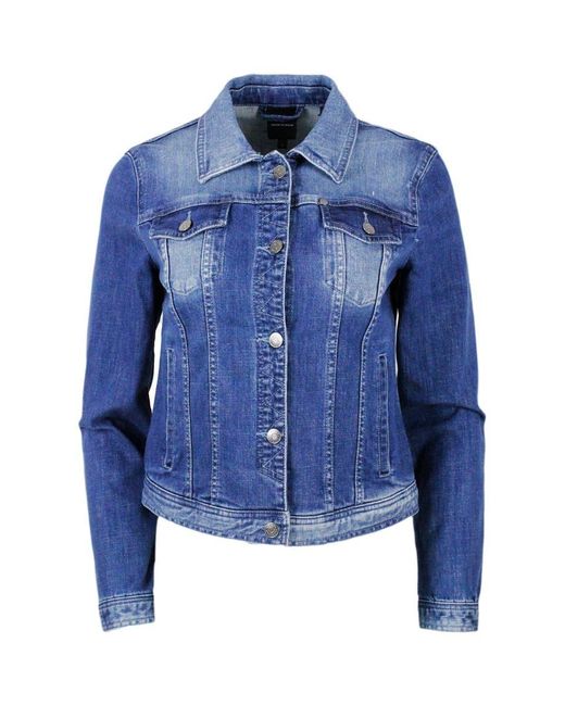Armani Stretch Denim Jeans Jacket With Button Closure And Chest Pockets in  Blue | Lyst