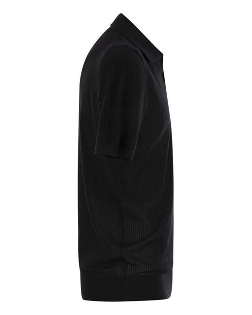 Fedeli Giza Cotton Short-Sleeved Polo Shirt in Black for Men