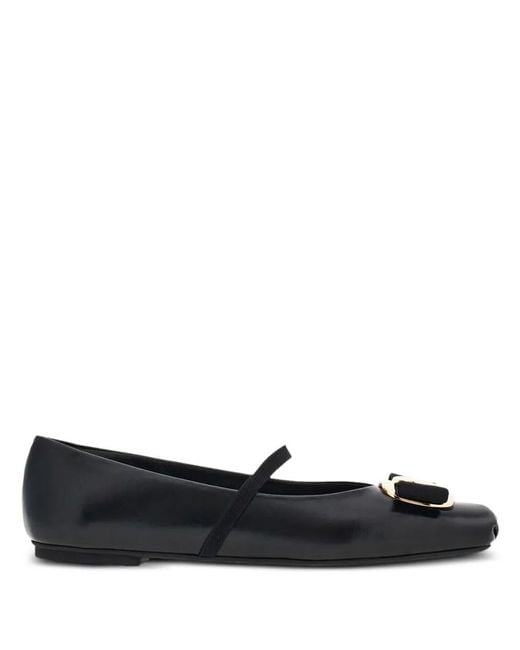 Ferragamo Black New Vara Plate Ballet Flats Shoes