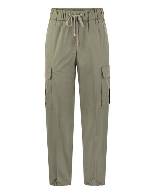 Peserico Green Stretch Cotton Cargo Trousers