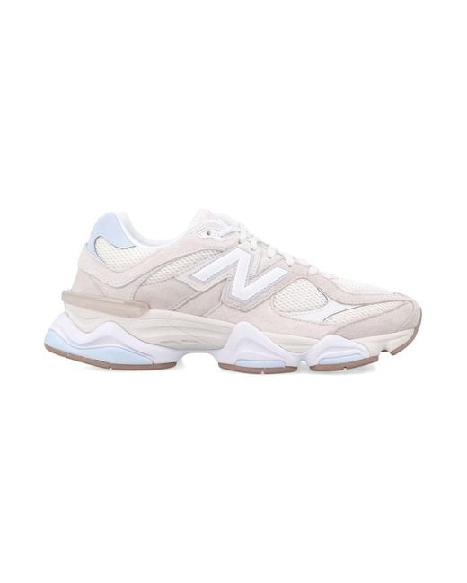 New Balance White 9060 Suede Mesh Sneakers