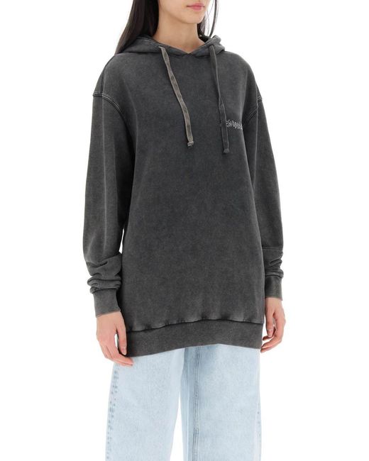 Alessandra Rich Gray Oversized Hoodie With Print And Rhinestones