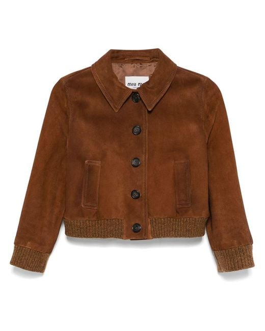 Miu Miu Brown Suede Wool-Blend Cropped Jacket