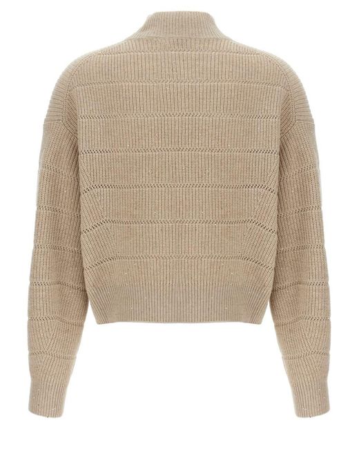 Brunello Cucinelli Natural 'Rustic Dazzling Net' Cropped Sweater
