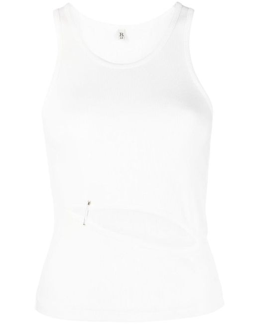 R13 White Cut-out Ribbed Tank Top