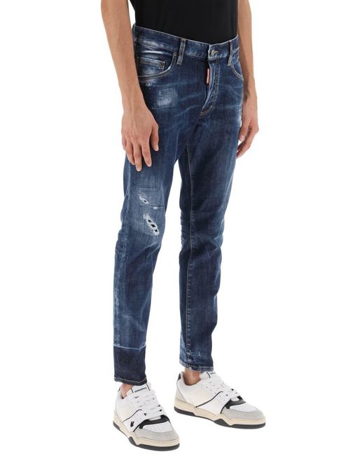 DSquared² Blue Dark Scar Wash Skater Jeans for men