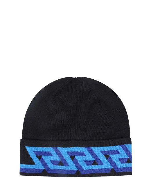 Versace Wool Beanie Hat With Greek in 