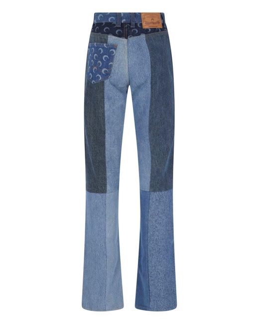 MARINE SERRE Blue Patchwork Straight Jeans