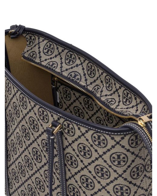 Tory Burch Gray T Monogram Small Zip Tote