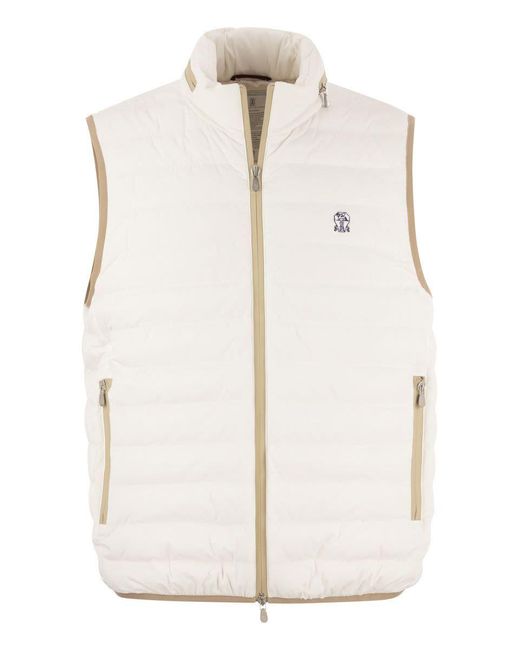 Brunello Cucinelli Natural Sleeveless Down Jacket In Membranated Nylon for men